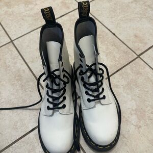 Dr. Martens White Boots with Black and Yellow Accents